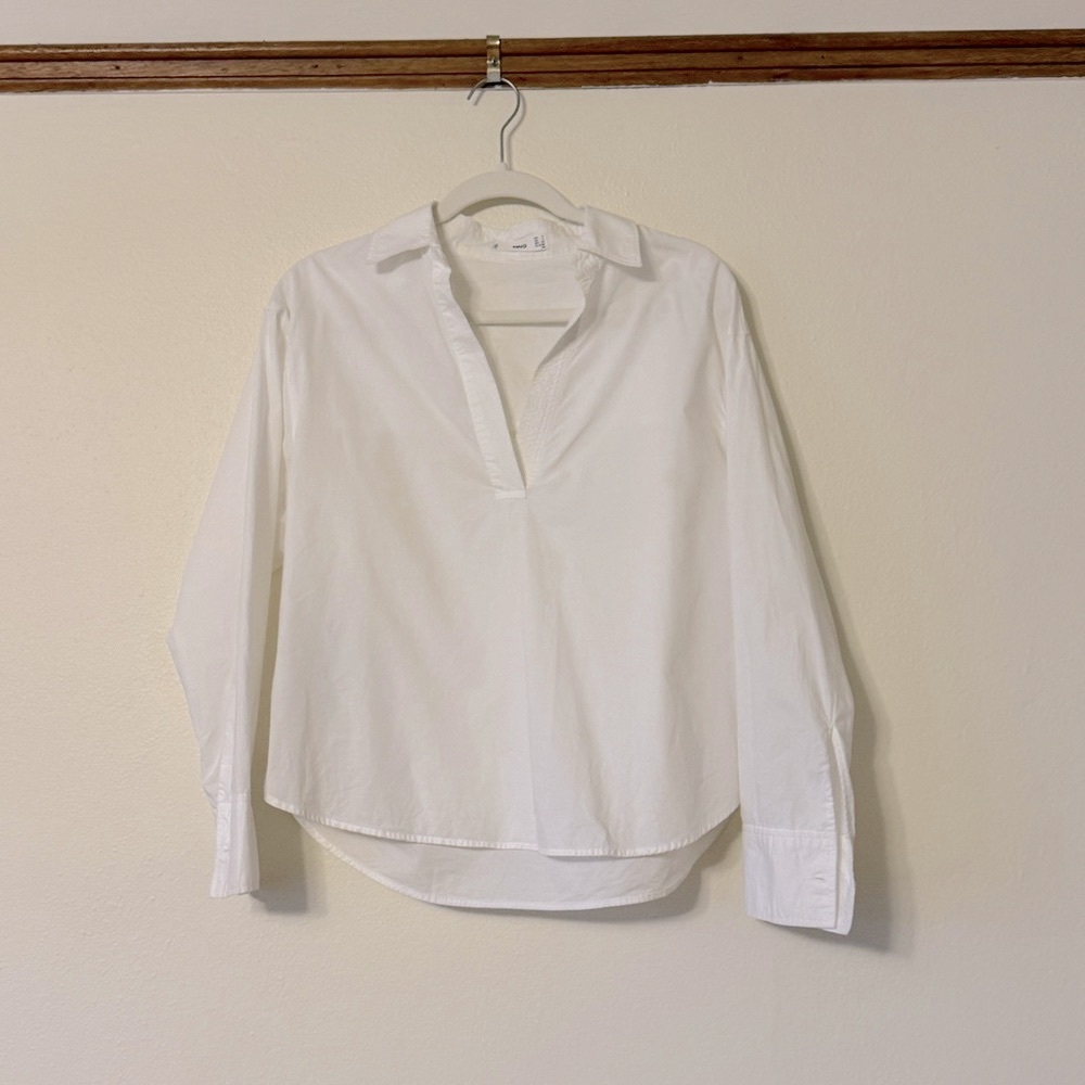 Mango White Cotton Collared Shirt